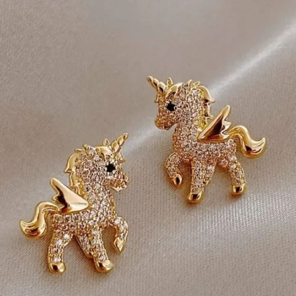 Gold Unicorn Stud Earrings